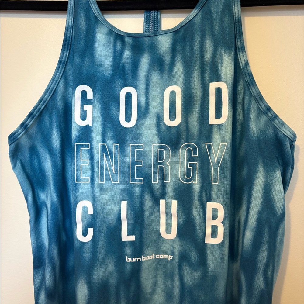 Burn Boot Camp Good Energy Club Tank Top Blue Tie Dye Size XS